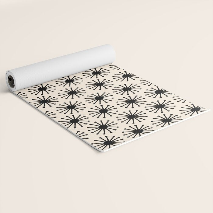 Midcentury Molecules Atomic Retro Dot Pattern Black and Almond Cream Yoga Mat Gallery Image 2