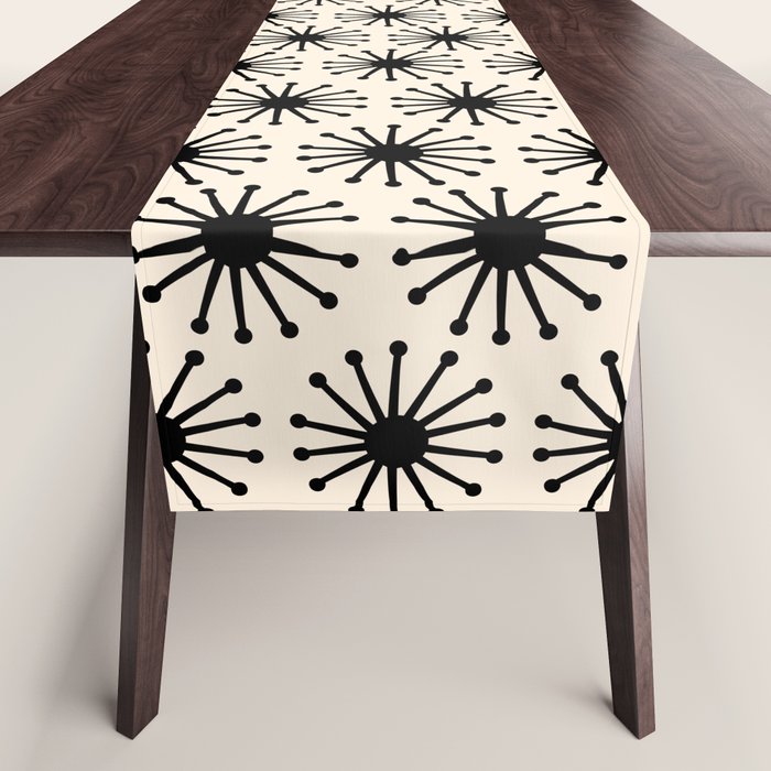 Midcentury Molecules Atomic Retro Dot Pattern Black and Almond Cream Table Runner Gallery Image 1