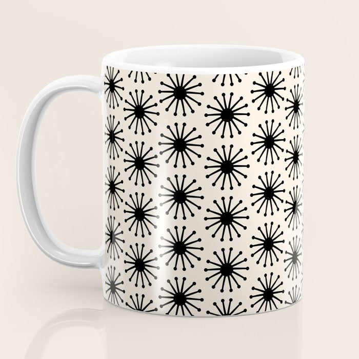 Midcentury Molecules Atomic Retro Dot Pattern Black and Almond Cream Coffee Mug Gallery Image 3