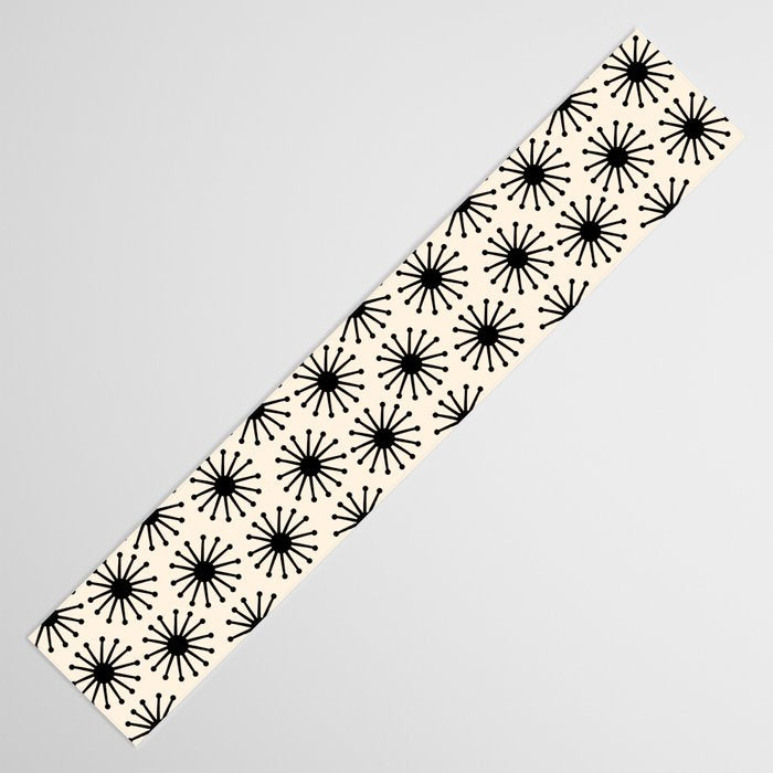 Midcentury Molecules Atomic Retro Dot Pattern Black and Almond Cream Table Runner Gallery Image 3