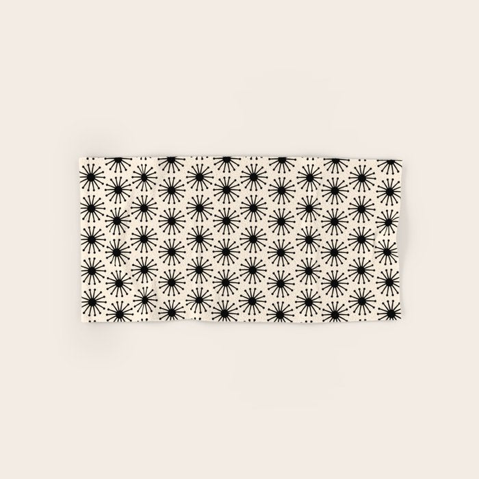 Midcentury Molecules Atomic Retro Dot Pattern Black and Almond Cream Bath Towel Gallery Image 1