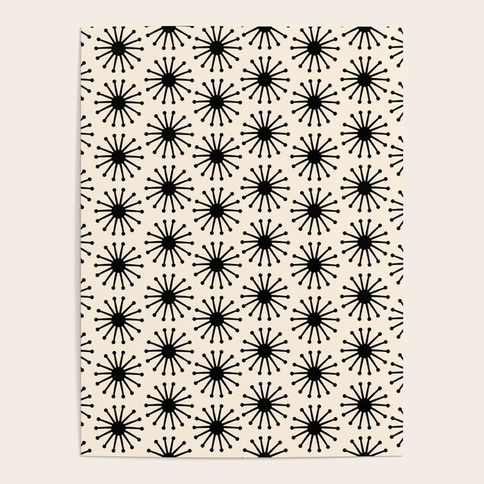 Midcentury Molecules Atomic Retro Dot Pattern Black and Almond Cream Poster Gallery Image 1