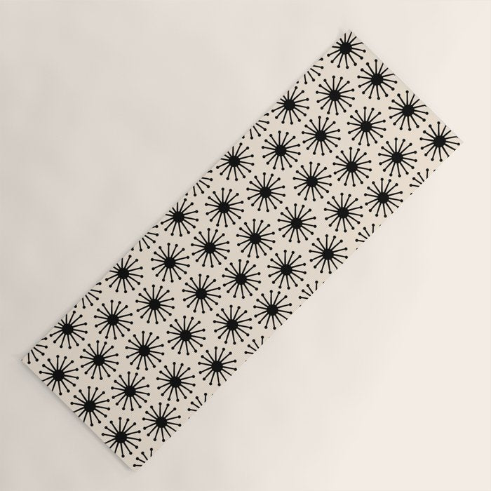 Midcentury Molecules Atomic Retro Dot Pattern Black and Almond Cream Yoga Mat Gallery Image 1
