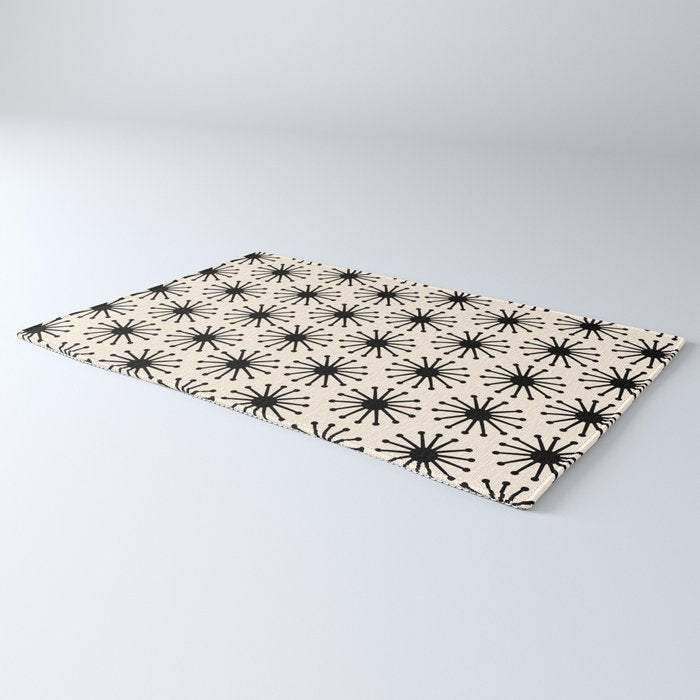 Midcentury Molecules Atomic Retro Dot Pattern Black and Almond Cream Rug Gallery Image 3