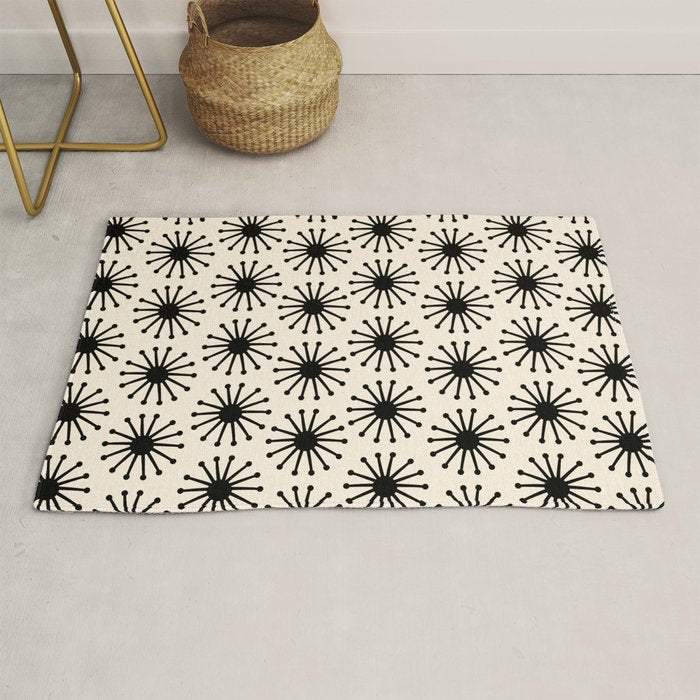 Midcentury Molecules Atomic Retro Dot Pattern Black and Almond Cream Rug Gallery Image 1