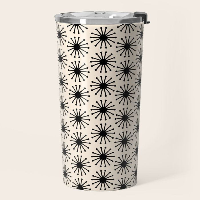 Midcentury Molecules Atomic Retro Dot Pattern Black and Almond Cream Travel Mug Gallery Image 2