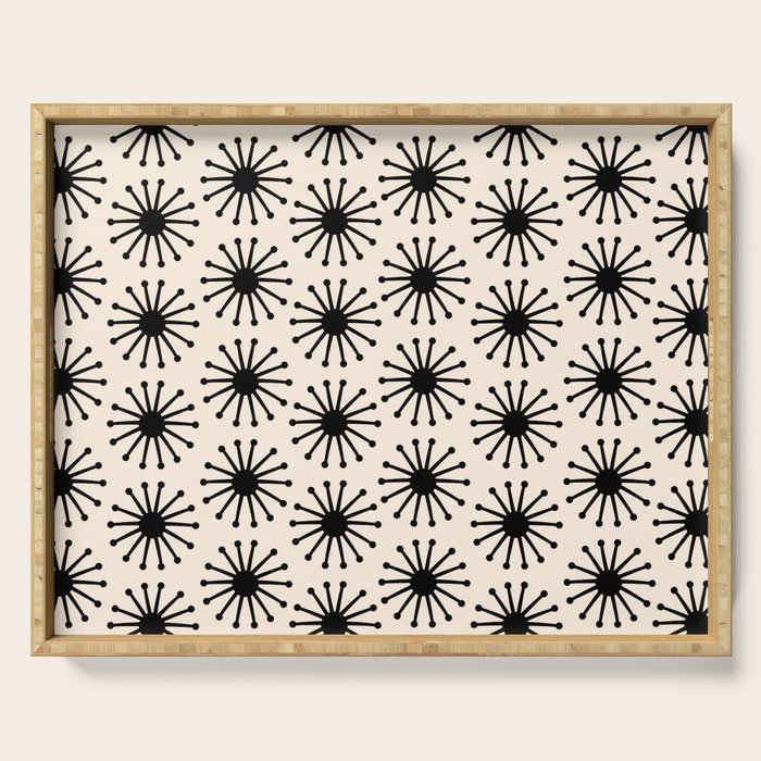 Midcentury Molecules Atomic Retro Dot Pattern Black and Almond Cream Serving Tray Gallery Image 1