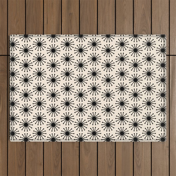 Midcentury Molecules Atomic Retro Dot Pattern Black and Almond Cream Outdoor Rug Gallery Image 1