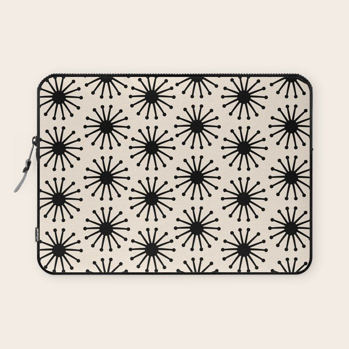 Midcentury Molecules Atomic Retro Dot Pattern Black and Almond Cream Laptop Sleeve Gallery Image 1