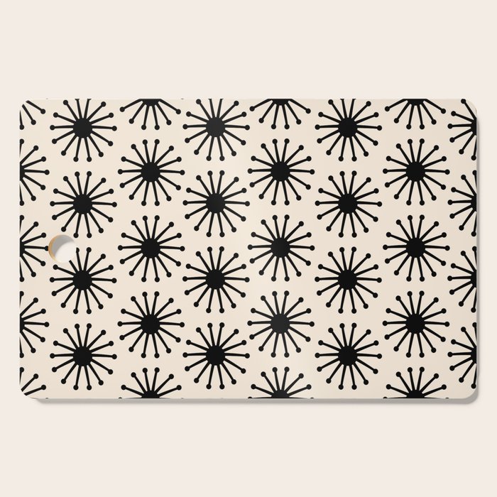 Midcentury Molecules Atomic Retro Dot Pattern Black and Almond Cream Cutting Board Gallery Image 1