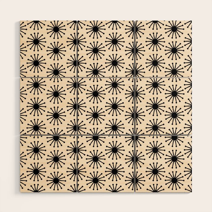 Midcentury Molecules Atomic Retro Dot Pattern Black and Almond Cream Wood Wall Art Gallery Image 1