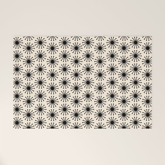 Midcentury Molecules Atomic Retro Dot Pattern Black and Almond Cream Welcome Mat Gallery Image 1