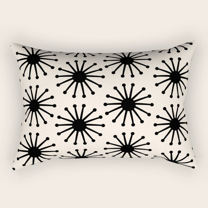 Midcentury Molecules Atomic Retro Dot Pattern Black and Almond Cream Rectangular Pillow Gallery Image 1