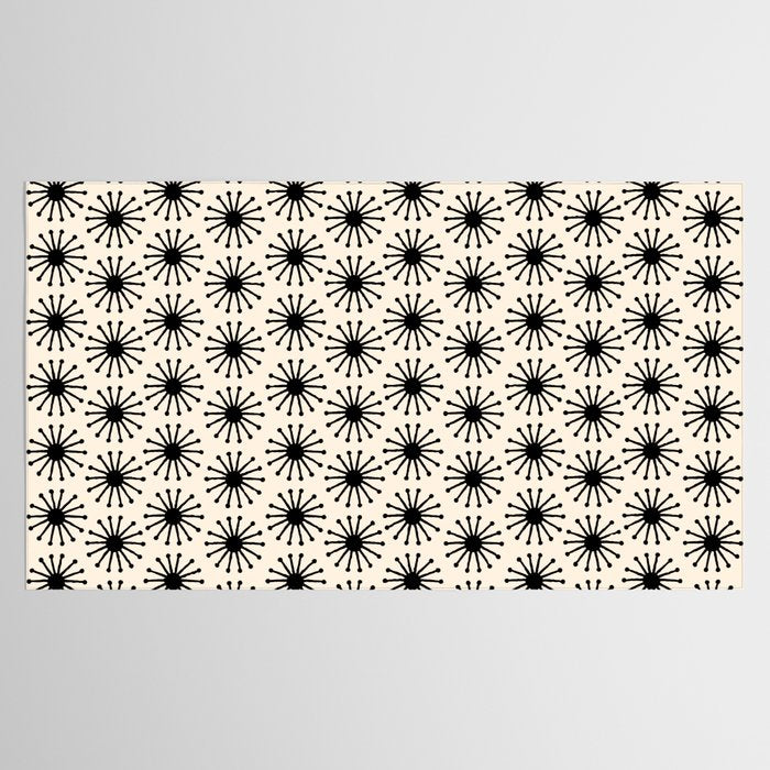 Midcentury Molecules Atomic Retro Dot Pattern Black and Almond Cream Tablecloth Gallery Image 2
