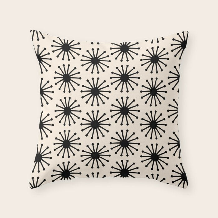Midcentury Molecules Atomic Retro Dot Pattern Black and Almond Cream Throw Pillow Gallery Image 6