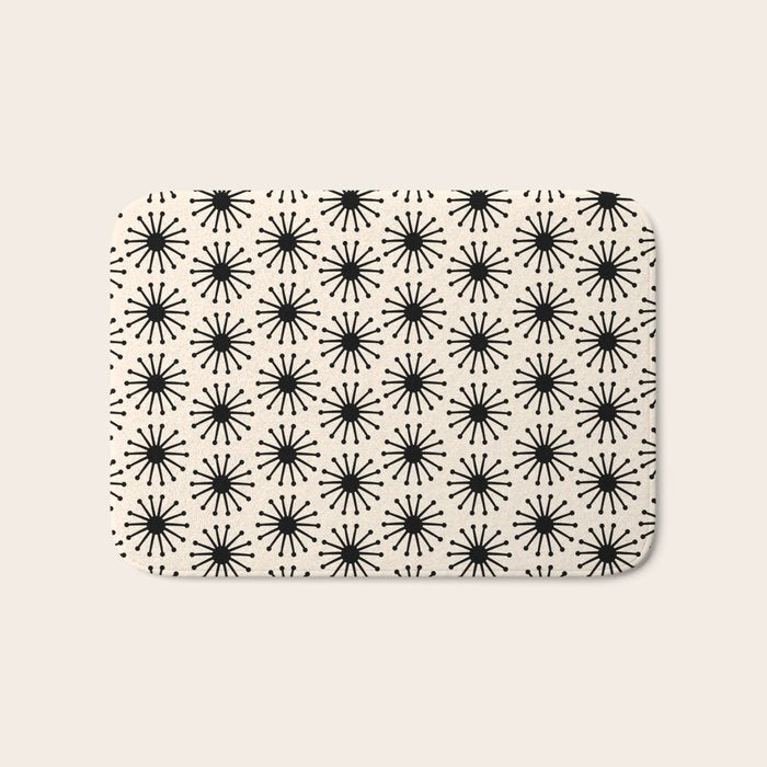 Midcentury Molecules Atomic Retro Dot Pattern Black and Almond Cream Bath Mat Gallery Image 1