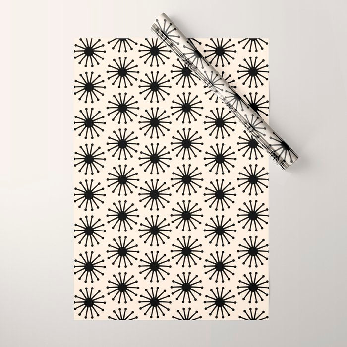 Midcentury Molecules Atomic Retro Dot Pattern Black and Almond Cream Wrapping Paper Gallery Image 1