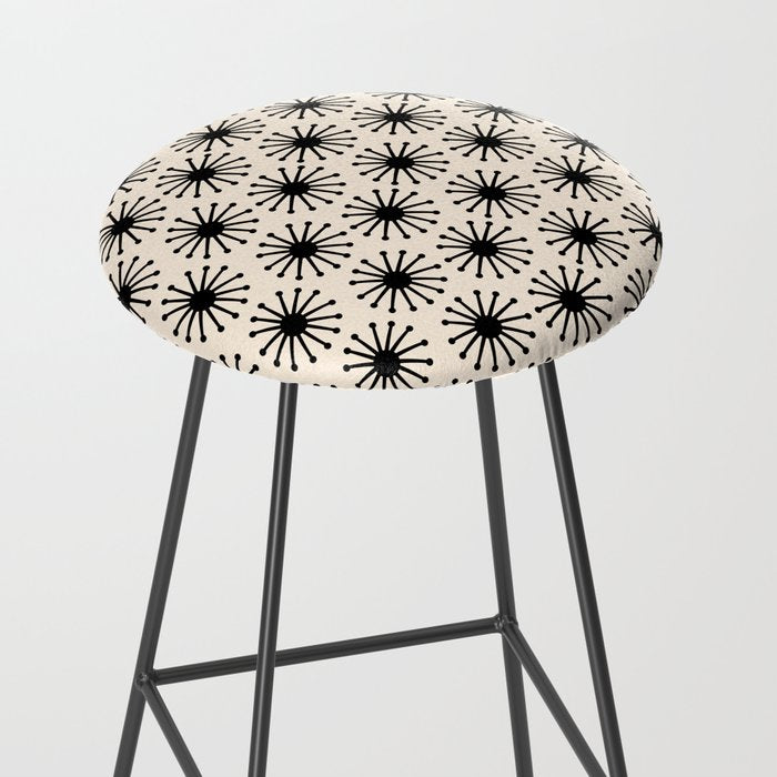 Midcentury Molecules Atomic Retro Dot Pattern Black and Almond Cream Stool Gallery Image 2