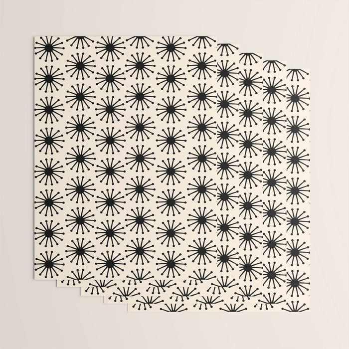 Midcentury Molecules Atomic Retro Dot Pattern Black and Almond Cream Wrapping Paper Gallery Image 3