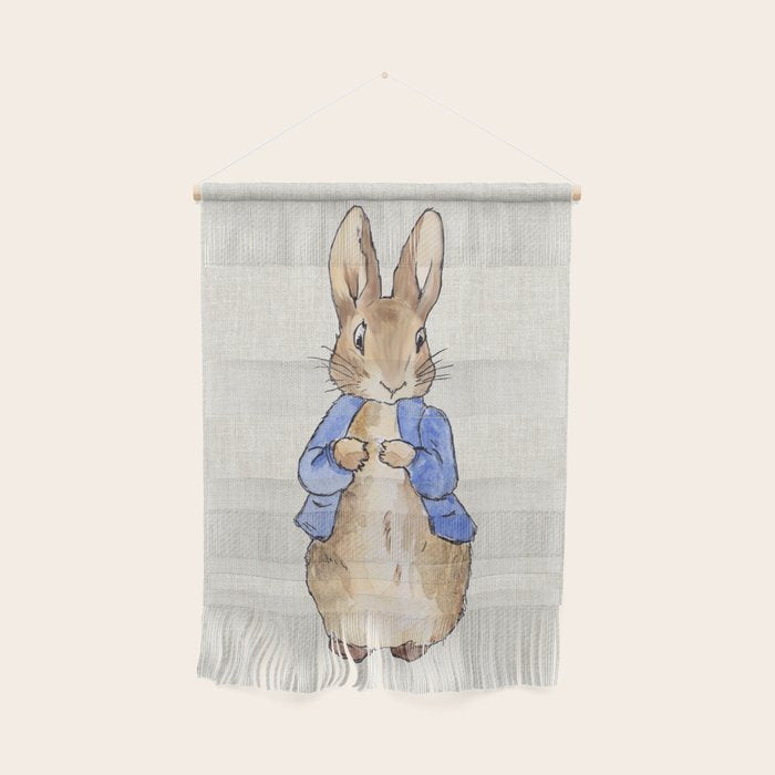 Peter the rabbit beige linen textured background Wall Hanging Gallery Image 1