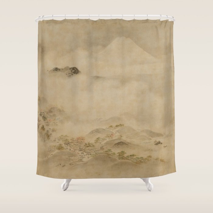 Japanese Edo Period Landscape Scroll of Mount Fuji - Kano Tanyu Shower Curtain Gallery Image 1