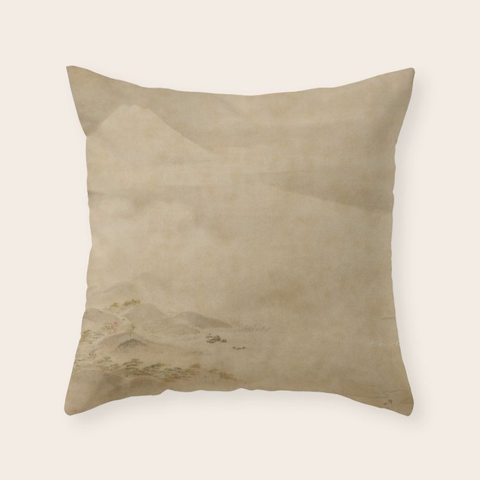 Japanese Edo Period Landscape Scroll of Mount Fuji - Kano Tanyu Throw Pillow Gallery Image 1
