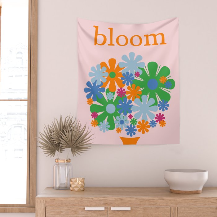 Bloom Retro Flowers in Vase Wall Tapestry Gallery Image 2
