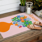 Bloom Retro Flowers in Vase Outdoor Rug Gallery Image 2