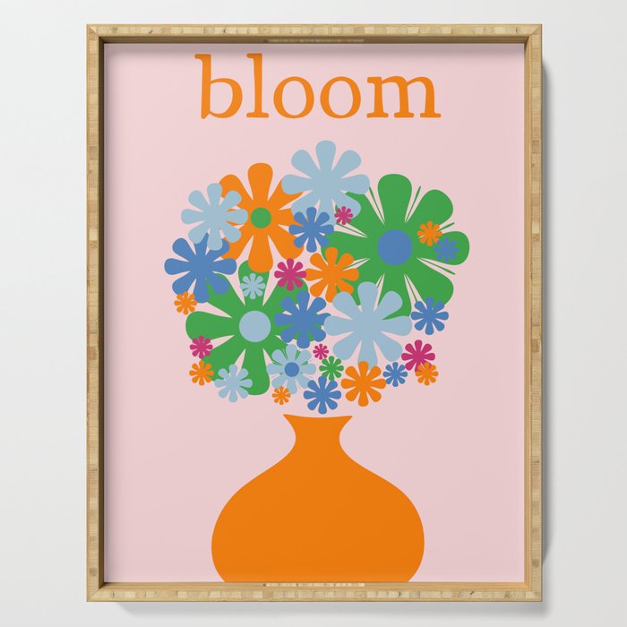 Bloom Retro Flowers in Vase Serving Tray Gallery Image 1