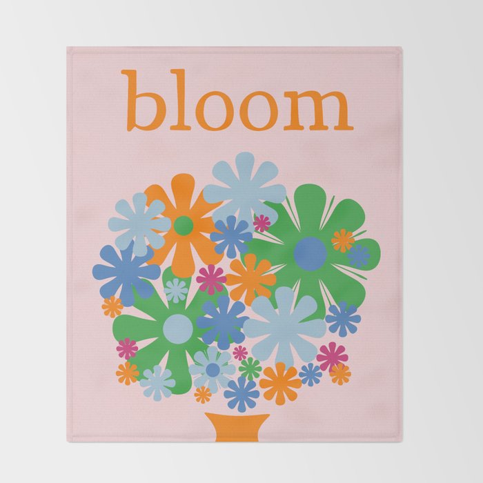 Bloom Retro Flowers in Vase Throw Blanket Gallery Image 2