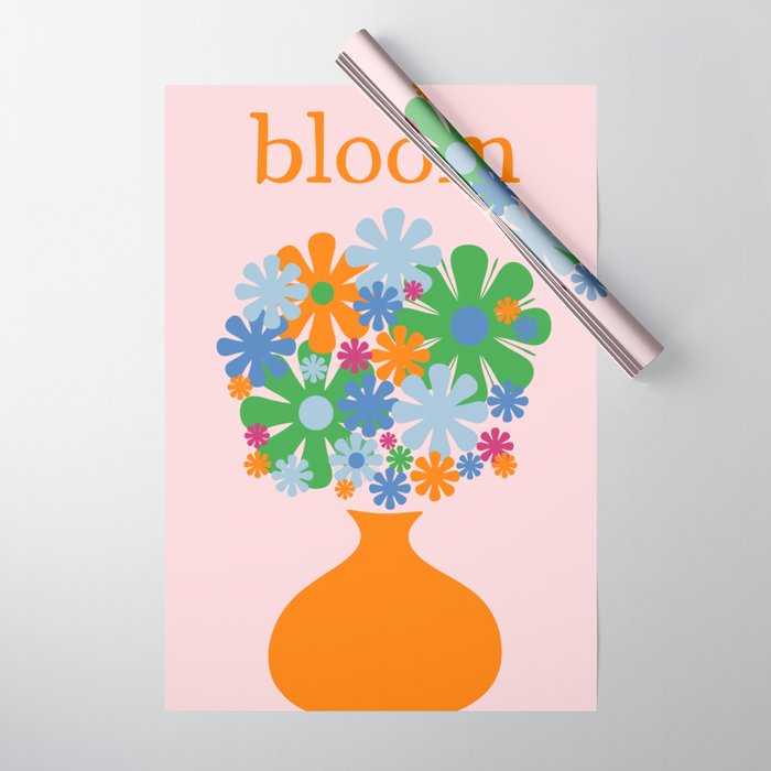 Bloom Retro Flowers in Vase Wrapping Paper Gallery Image 1