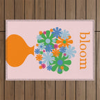 Bloom Retro Flowers in Vase Outdoor Rug Gallery Image 1