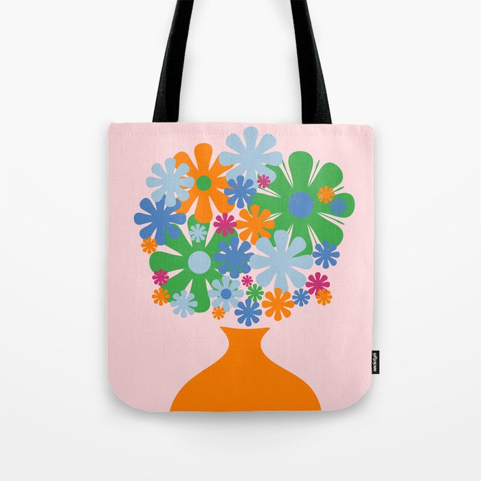 Bloom Retro Flowers in Vase Tote Bag Gallery Image 1
