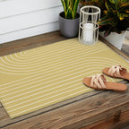 Minimal Line Curvature XXVIII Butter Yellow Mid Century Modern Arch Abstract Outdoor Rug Gallery Image 2