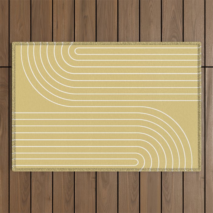 Minimal Line Curvature XXVIII Butter Yellow Mid Century Modern Arch Abstract Outdoor Rug Gallery Image 1