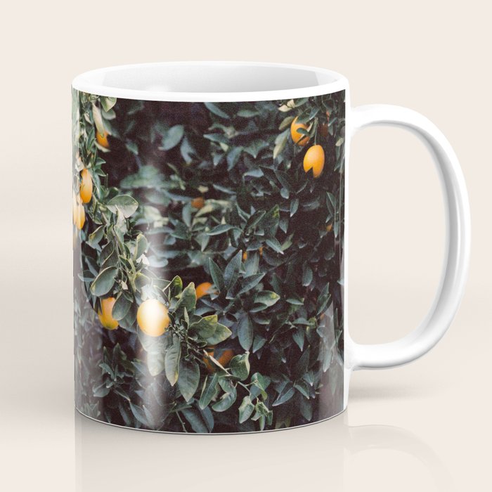 Oranges | Moody colorful travel photography | Botanical green wall with oranges Coffee Mug Gallery Image 1