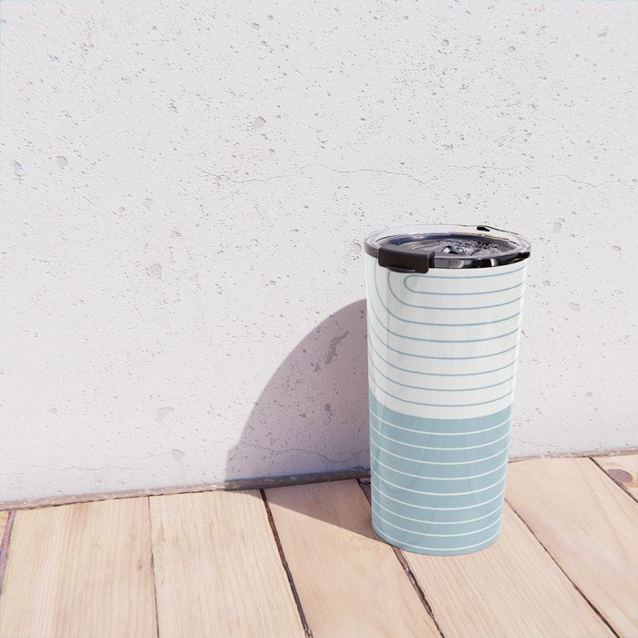Two Tone Line Curvature XV Sky Blue Modern Arch Abstract Travel Mug Gallery Image 4