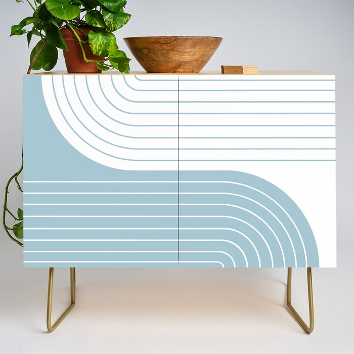 Two Tone Line Curvature XV Sky Blue Modern Arch Abstract Credenza Gallery Image 1