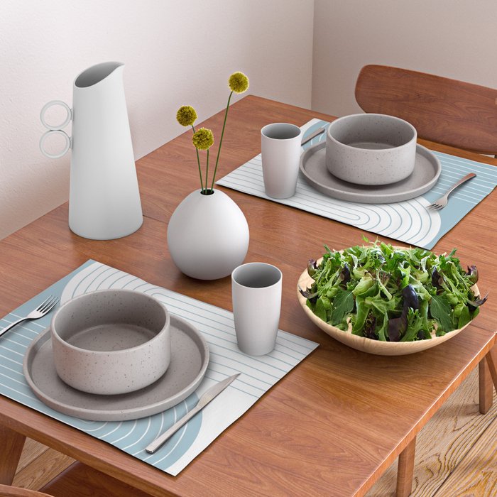 Two Tone Line Curvature XV Sky Blue Modern Arch Abstract Placemat Gallery Image 2