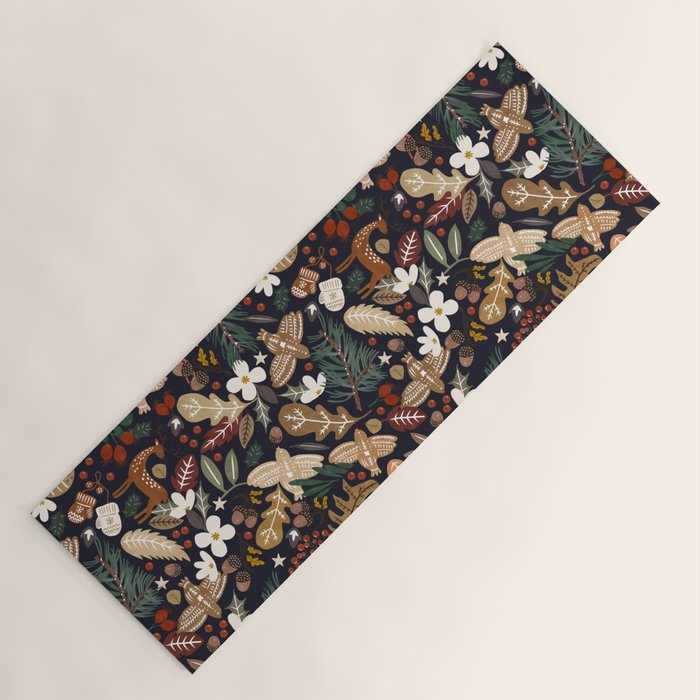 Christmas night forest ornaments Yoga Mat Gallery Image 1