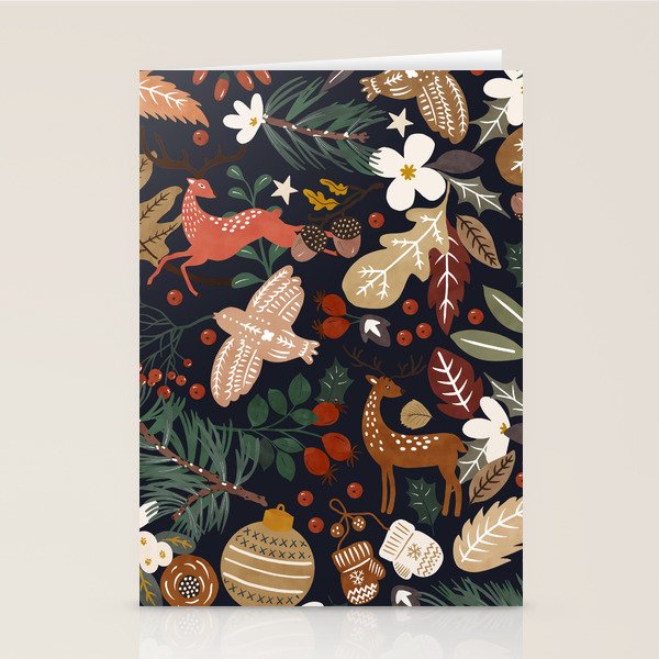 Christmas night forest ornaments Stationery Card Gallery Image 2