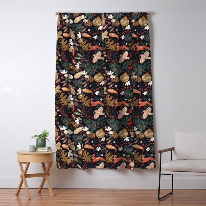 Christmas night forest ornaments Window Curtain Gallery Image 5
