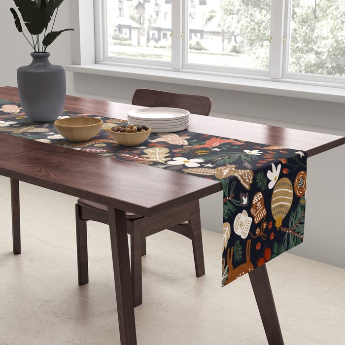 Christmas night forest ornaments Table Runner Gallery Image 2