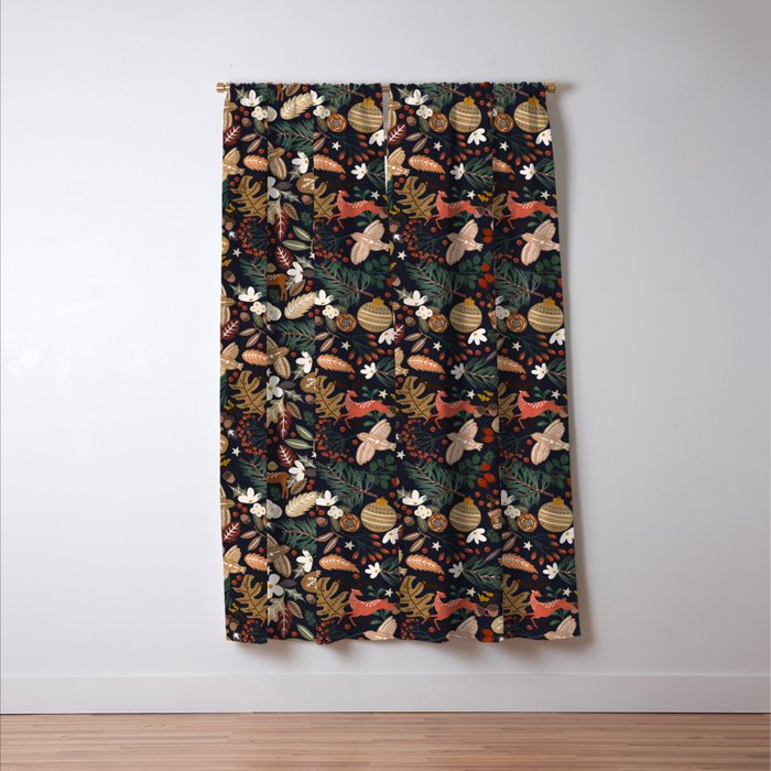 Christmas night forest ornaments Window Curtain Gallery Image 3