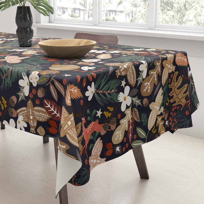 Christmas night forest ornaments Tablecloth Gallery Image 3