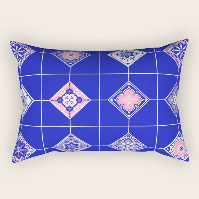 Talavera Mexican Tile - Pink & Periwinkle Palette Rectangular Pillow Gallery Image 1