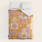 Retro hippie flower mosaic checkered pattern Comforter Gallery Image 6