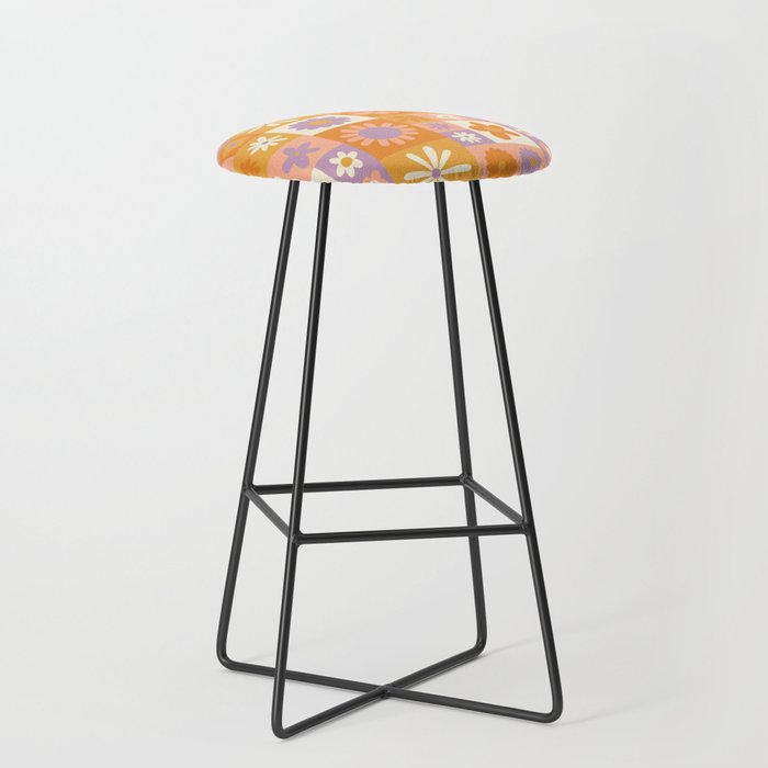 Retro hippie flower mosaic checkered pattern Stool Gallery Image 1