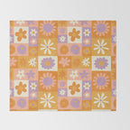 Retro hippie flower mosaic checkered pattern Throw Blanket Gallery Image 2