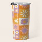 Retro hippie flower mosaic checkered pattern Travel Mug Gallery Image 3